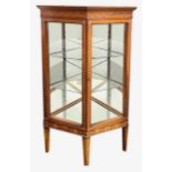 A late Victorian Sheraton Revival painted satinwood corner display cabinet