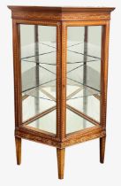 A late Victorian Sheraton Revival painted satinwood corner display cabinet