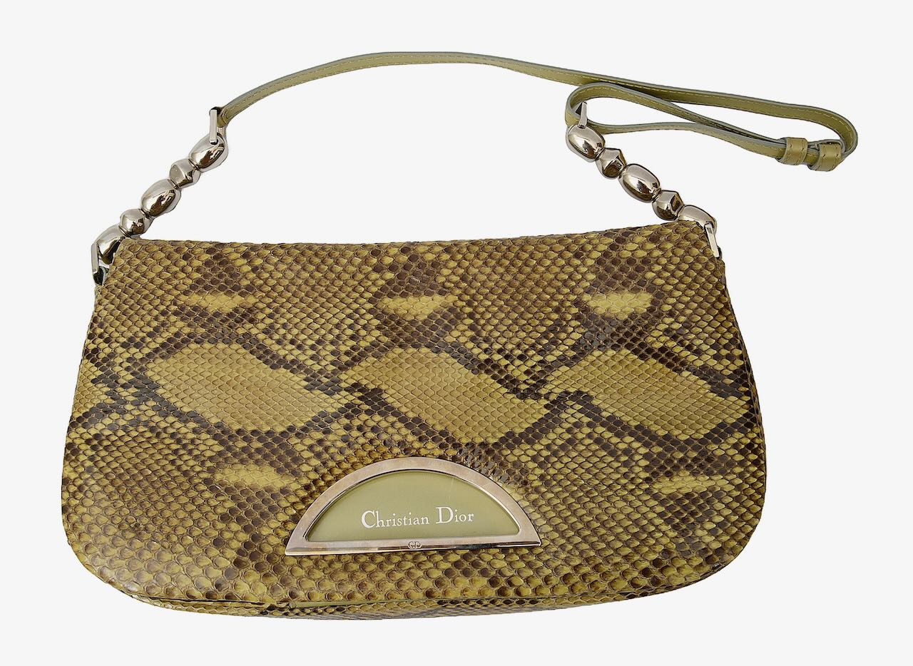 A Christian Dior 2000 shoulder green python bag