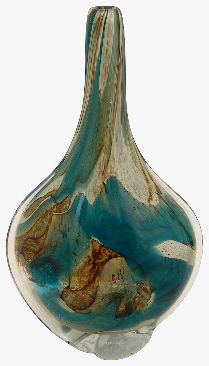 A Mdina glass 'Tiger' pattern side stripe lollipop vase