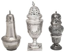 A late Victorian Neoclassical sugar caster, a Hanau caster and another (3)