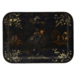 A mid 19th century large black and gilt chinoiserie tole tray