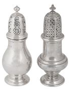 George V and an Elizabeth II silver sugar casters in 18th century style