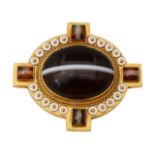 A early / mid Victorian agate, enamel and yellow gold brooch