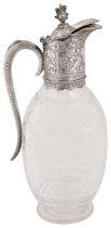 A late Victorian silver mounted cut glass claret jug