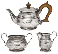A George V silver three piece bachelors tea set