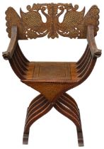An Anglo-Indian hardwood and brass inlaid folding armchair