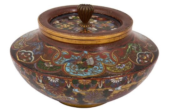 A Japanese Meiji period cloisonne koro and cover