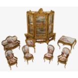 Austrian Viennese gilt metal and enamel miniature salon furniture