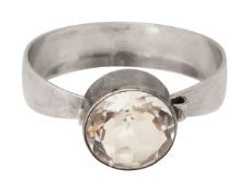 Silver and faceted rock crystal bangle