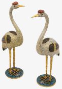 A pair of Chinese cloisonnŽ enamel cranes
