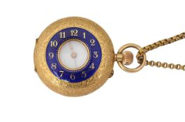 A lady's 18K gold keyless half hunter and 9ct belcher chain