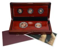 United Kingdom. Royal Mint Elizabeth II 2020 gold proof five-coin Sovereign set