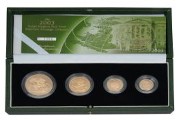 Royal Mint, Elizabeth II 2003 gold proof four-coin Sovereign set.