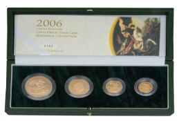 Royal Mint, Elizabeth II 2006 gold proof four-coin Sovereign set.