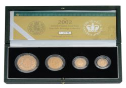 Royal Mint Elizabeth II 2002 gold proof four-coin Sovereign set.