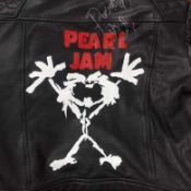 Leather Jacket with Pearl Jam Alive logo printed on reverse has unknown signature in silver