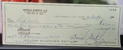 Michael Jackson, David Gest signed cheque No 1233 made payable to Frank Coscio dated 10/26/01 with