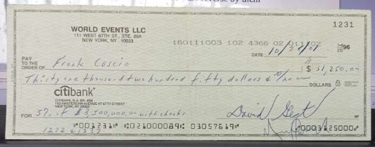 Michael Jackson signed Cheque No 1231 made payable to Frank Coscio dated 10/26/01, signed by David