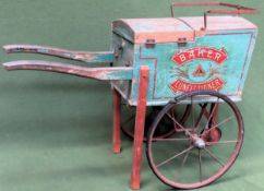 Rare early 20th century Lines Bros Ltd Blue/Green painted Baker and Confectioner wooden hand cart