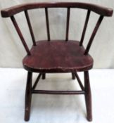 Small vintage childs polished wooden Windsor style slatted back armchair. Approx. 51cms H reasonable