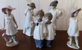 Five various Nao glazed ceramic figures all reasonable used condition