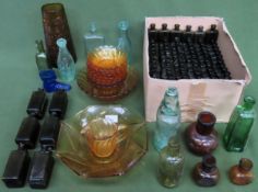 Quantity of coloured glass, vintage advertising bottles Inc. Bovril, , etc all used and unchecked
