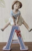 Lladro glazed ceramic figure - School Girl Vowel A. Approx. 21.5cms H reasonable used condition