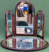 Early 20th century three fold bevelled dressing mirror, plus oval wooden framed bevelled wall mirror