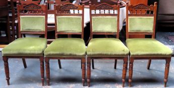 Set of 4 early 20th century carved mahogany framed upholstered dining chairs. Approx. 90cms H