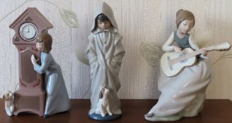 Three various large Nao glazed ceramic figures. Largest Approx. 28cms H reasonable used condition