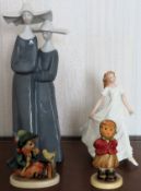 Small Royal Doulton figure, two Hummel figures, etc all used unchecked