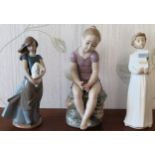 Three various Nao glazed ceramic figures. Largest Approx. 30cms reasonable used condition