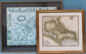 Framed map of the West India Islands by Dorton, plus another framed map Both appear in reasonable