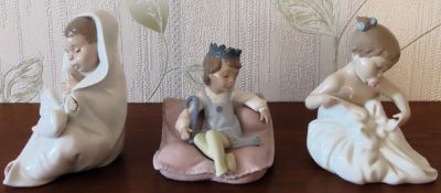 Three various Nao glazed ceramic figures. Tallest Approx. 25cms reasonable used condition
