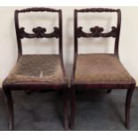 Pair of 19th century carved mahogany dining chairs. Approx. 85 x 47 x 42cms used with scuffs