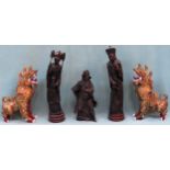 Three various Oriental resin carved figures, plus pair of Oriental dogs All in used condition,
