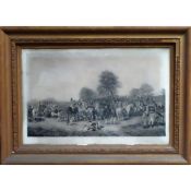 Large gilt framed monochrome print - An English Merrymaking in the olden days. App. 65 x 96cm