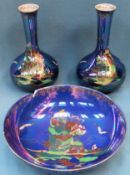 Crown Devon Fielding Lustrine pair of vases plus bowl Vases are reasonable used condition, bowl is