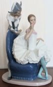 Large Nao figure group of a seated ballerina & Jester. Approx. 32cms H reasonable used condition