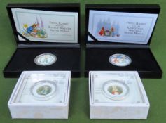 Cased Peter Rabbit silver proof coinage Both appear in reasonable used coinage