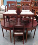 20th century mahogany dining table with one leaf, plus six (4+2) chairs