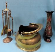 Parcel of brassware including fireside tools, coal bucket, decorative vase etc All appear in