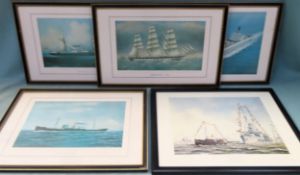 Five various polychrome shipping prints All appear in reasonable used condition