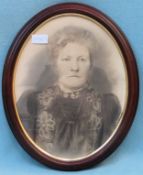 Oval framed portrait depicting Harold Hutchinson's Mother, Hannah Hutchinson. Approx. 34 x 27cm