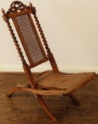 Early 20th century barley twist mahogany folding beregere deck chair. Approx. 83cm H Reasonable used