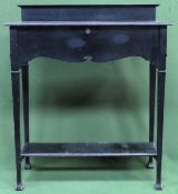 Mid 20th century gothic style ebonised oak hall table with drop down front. Approx. 90cm H x 76cm