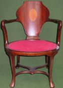 Victorian mahogany shell and string inlaid mahogany armchair. Approx. 87 x 64 x 60cms used with