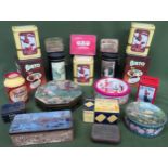 Various vintage storage tins, Inc. Oxo, Quality St, Sunlight Soap, Bovril, Bisto, etc all used