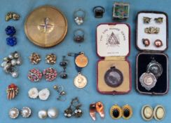 Mixed lot including costume jewellery, dress ring, fobs, Festival of Britain compact etc All in used